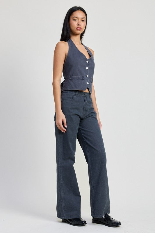 BUTTON UP HALTER NECK TOP-Emory Park-[option4]-[option5]-[option6]-[option7]-[option8]-Shop-Boutique-Clothing-for-Women-Online