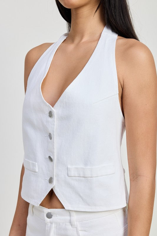 BUTTON UP HALTER NECK TOP-Emory Park-[option4]-[option5]-[option6]-[option7]-[option8]-Shop-Boutique-Clothing-for-Women-Online
