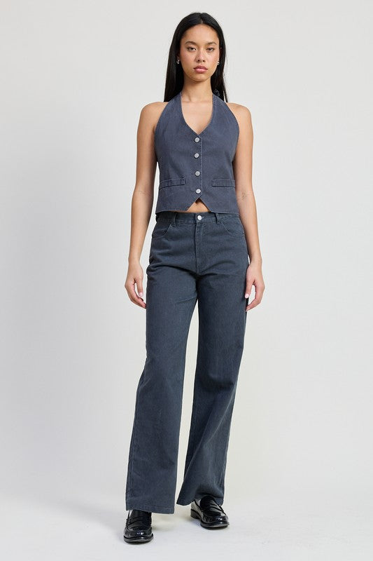 BUTTON UP HALTER NECK TOP-Emory Park-[option4]-[option5]-[option6]-[option7]-[option8]-Shop-Boutique-Clothing-for-Women-Online