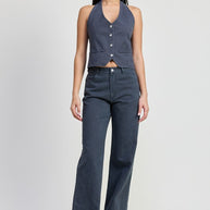 BUTTON UP HALTER NECK TOP-Emory Park-[option4]-[option5]-[option6]-[option7]-[option8]-Shop-Boutique-Clothing-for-Women-Online