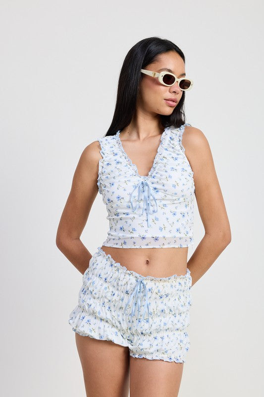 RUCHED FLORAL TOP WITH BOW DETAIL-Emory Park-[option4]-[option5]-[option6]-[option7]-[option8]-Shop-Boutique-Clothing-for-Women-Online