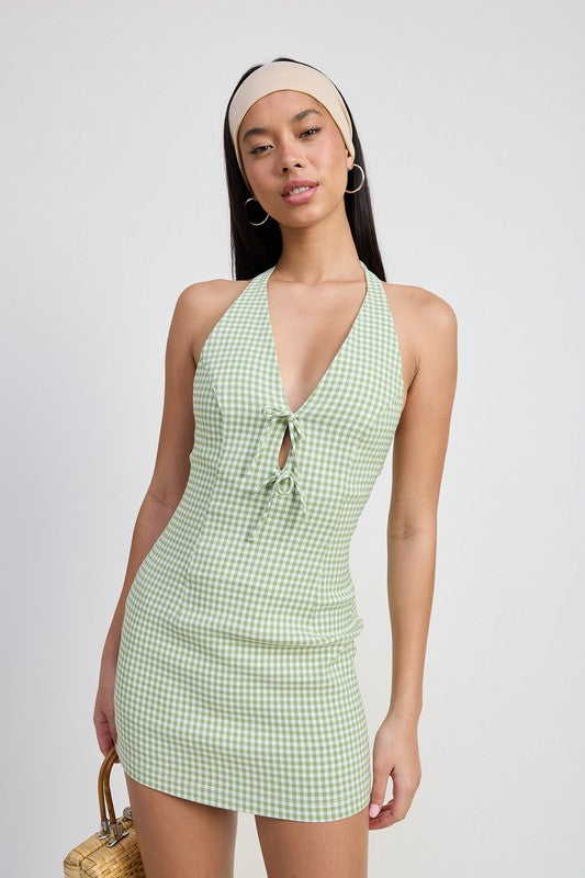 GINGHAM HALTER MINI DRESS-Emory Park-[option4]-[option5]-[option6]-[option7]-[option8]-Shop-Boutique-Clothing-for-Women-Online