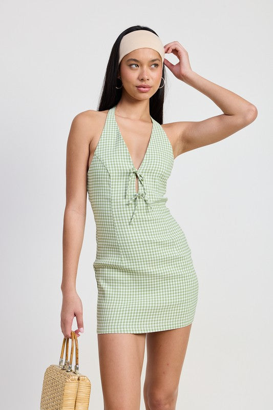GINGHAM HALTER MINI DRESS-Emory Park-SAGE-S-[option4]-[option5]-[option6]-[option7]-[option8]-Shop-Boutique-Clothing-for-Women-Online