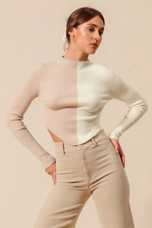 SO ME Color Block Fitted Crop Sweater Top-Sweaters-Trendsi-[option4]-[option5]-[option6]-[option7]-[option8]-Shop-Boutique-Clothing-for-Women-Online
