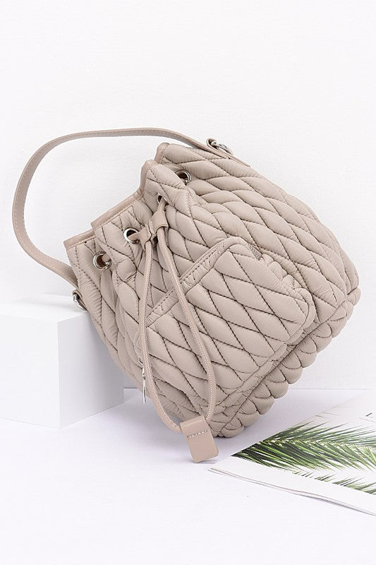 Nylon Quilted Puffer Convertible Bucket Bag-LA Jewelry Plaza-[option4]-[option5]-[option6]-[option7]-[option8]-Shop-Boutique-Clothing-for-Women-Online