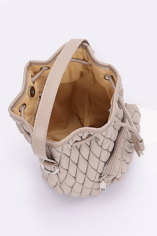Nylon Quilted Puffer Convertible Bucket Bag-LA Jewelry Plaza-[option4]-[option5]-[option6]-[option7]-[option8]-Shop-Boutique-Clothing-for-Women-Online