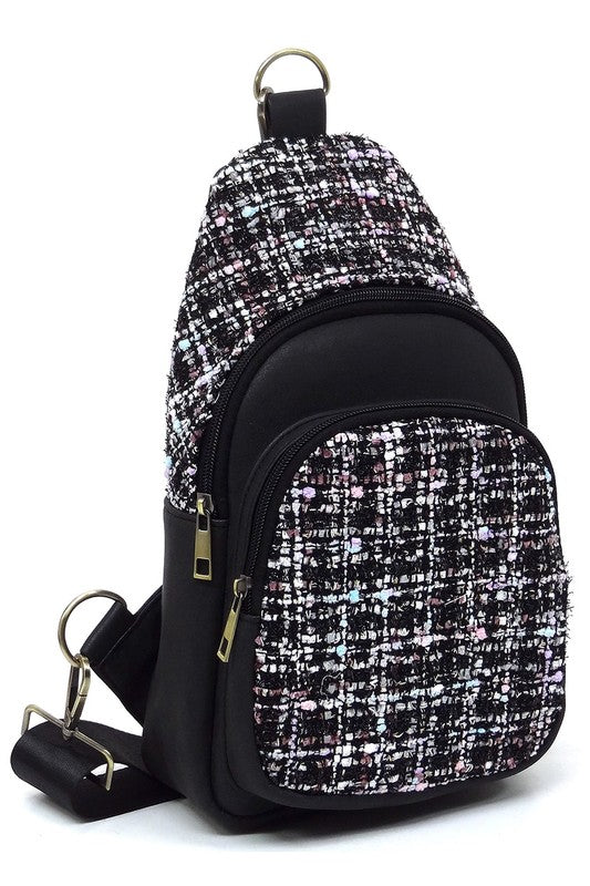 Tweed Sling Bag Backpack-Fashion World-[option4]-[option5]-[option6]-[option7]-[option8]-Shop-Boutique-Clothing-for-Women-Online