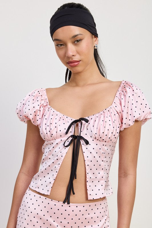 SQAURED NECK POLKA DOT BUBBLE SLEEVE TOP-Emory Park-[option4]-[option5]-[option6]-[option7]-[option8]-Shop-Boutique-Clothing-for-Women-Online