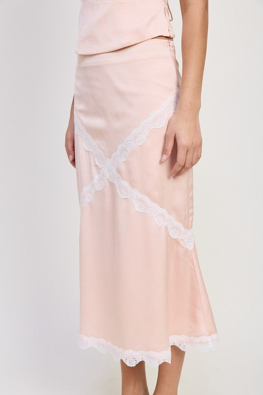 MID SATIN SKIRT WITH LACE DETAIL-Emory Park-[option4]-[option5]-[option6]-[option7]-[option8]-Shop-Boutique-Clothing-for-Women-Online