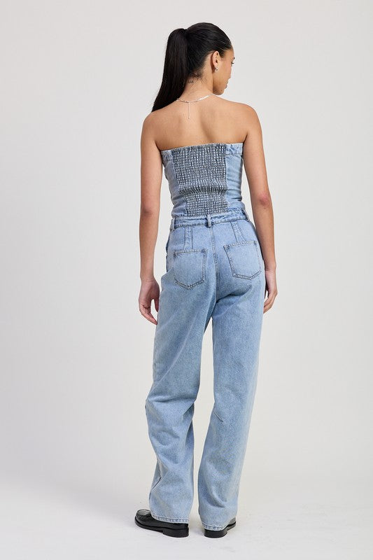 STRAPLESS DENIM JUMPSUIT-Emory Park-[option4]-[option5]-[option6]-[option7]-[option8]-Shop-Boutique-Clothing-for-Women-Online