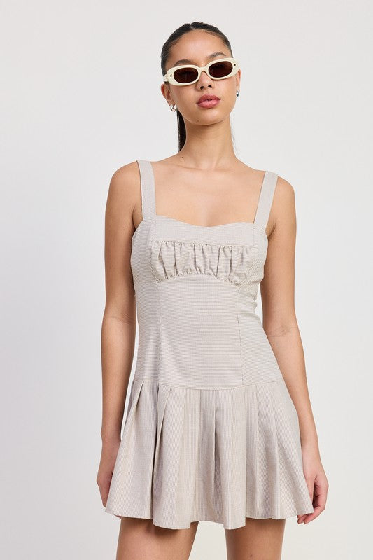 PLEATED MINI DRESS WITH BACK TIES-Emory Park-[option4]-[option5]-[option6]-[option7]-[option8]-Shop-Boutique-Clothing-for-Women-Online
