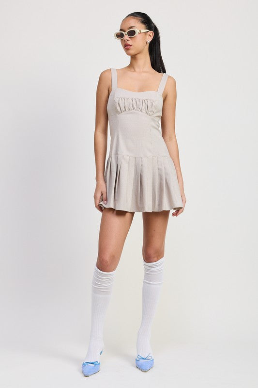 PLEATED MINI DRESS WITH BACK TIES-Emory Park-[option4]-[option5]-[option6]-[option7]-[option8]-Shop-Boutique-Clothing-for-Women-Online