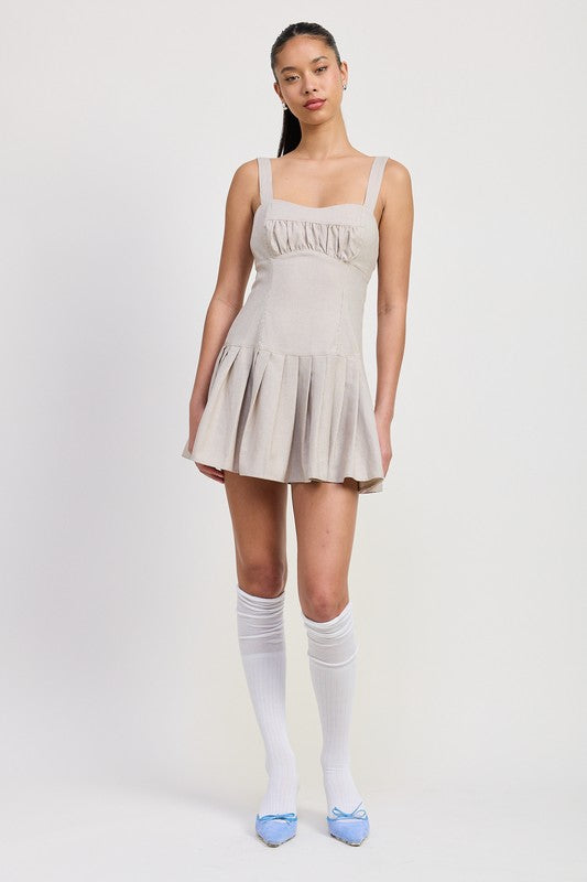 PLEATED MINI DRESS WITH BACK TIES-Emory Park-[option4]-[option5]-[option6]-[option7]-[option8]-Shop-Boutique-Clothing-for-Women-Online