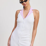 CONTRAST COLLAR RIBBED MINI HALTER DRESS-Emory Park-[option4]-[option5]-[option6]-[option7]-[option8]-Shop-Boutique-Clothing-for-Women-Online