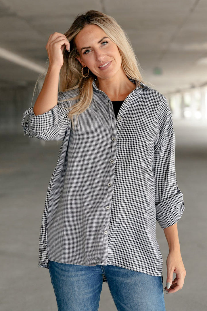 Mixed Houndstooth Button Up Top-Womens-Ave Shops-[option4]-[option5]-[option6]-[option7]-[option8]-Shop-Boutique-Clothing-for-Women-Online