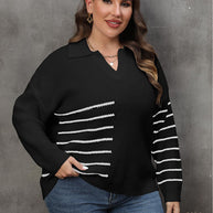 Plus Size Striped V-Neck Sweater-Sweaters-Trendsi-[option4]-[option5]-[option6]-[option7]-[option8]-Shop-Boutique-Clothing-for-Women-Online
