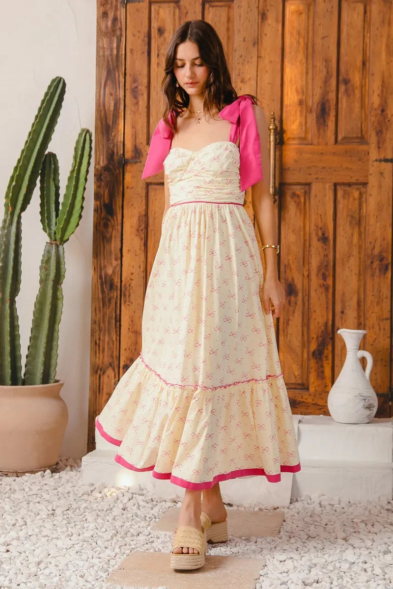 SO ME Ribbon Flowy Maxi Dress with Contrast Trim-Dresses-Trendsi-[option4]-[option5]-[option6]-[option7]-[option8]-Shop-Boutique-Clothing-for-Women-Online