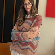 Annie Wear Multi Color Zig-Zag Round Neck Sweater-Sweaters-Trendsi-[option4]-[option5]-[option6]-[option7]-[option8]-Shop-Boutique-Clothing-for-Women-Online