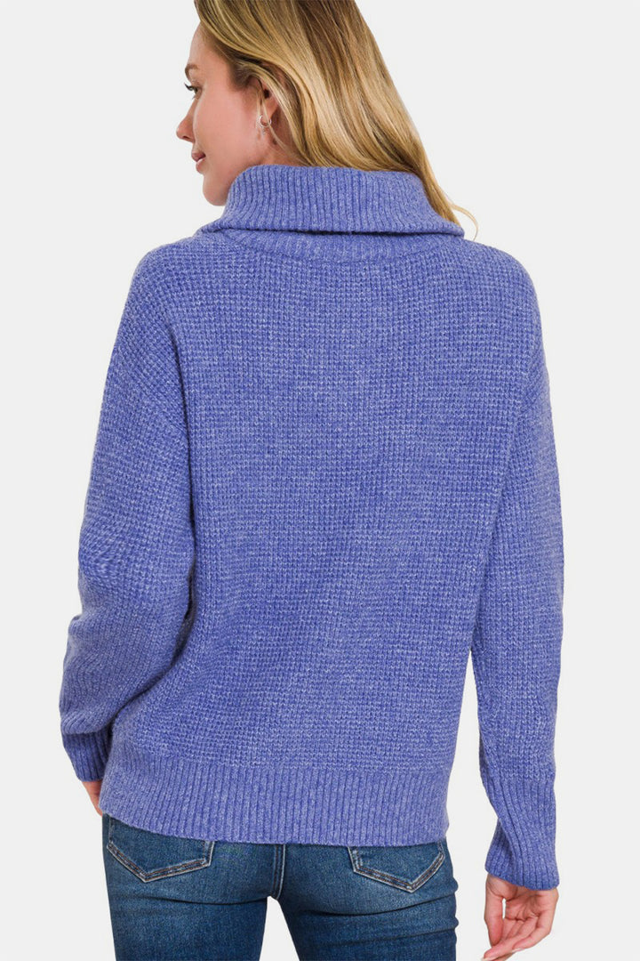 Zenana Half Zip Long Sleeve Sweater-Trendsi-[option4]-[option5]-[option6]-[option7]-[option8]-Shop-Boutique-Clothing-for-Women-Online