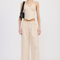 CINCHED TWILL PANTS WITH WIDE LEG-Emory Park-[option4]-[option5]-[option6]-[option7]-[option8]-Shop-Boutique-Clothing-for-Women-Online