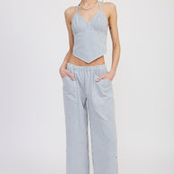 CINCHED TWILL PANTS WITH WIDE LEG-Emory Park-[option4]-[option5]-[option6]-[option7]-[option8]-Shop-Boutique-Clothing-for-Women-Online