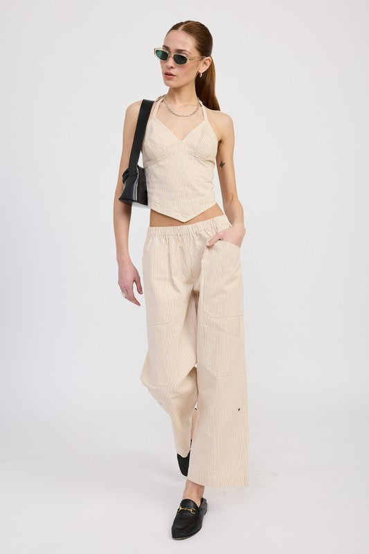 CINCHED TWILL PANTS WITH WIDE LEG-Emory Park-[option4]-[option5]-[option6]-[option7]-[option8]-Shop-Boutique-Clothing-for-Women-Online