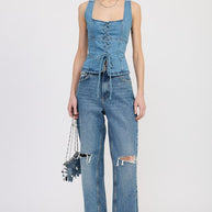 DENIM LACE UP BUSTIER TOP-Emory Park-[option4]-[option5]-[option6]-[option7]-[option8]-Shop-Boutique-Clothing-for-Women-Online