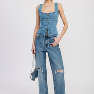 DENIM LACE UP BUSTIER TOP-Emory Park-[option4]-[option5]-[option6]-[option7]-[option8]-Shop-Boutique-Clothing-for-Women-Online
