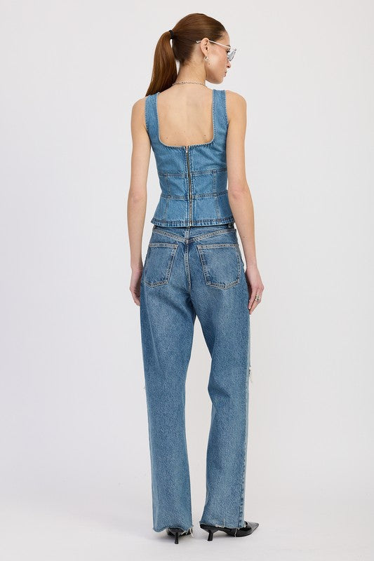 DENIM LACE UP BUSTIER TOP-Emory Park-[option4]-[option5]-[option6]-[option7]-[option8]-Shop-Boutique-Clothing-for-Women-Online