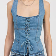 DENIM LACE UP BUSTIER TOP-Emory Park-[option4]-[option5]-[option6]-[option7]-[option8]-Shop-Boutique-Clothing-for-Women-Online