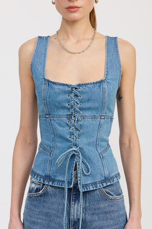 DENIM LACE UP BUSTIER TOP-Emory Park-[option4]-[option5]-[option6]-[option7]-[option8]-Shop-Boutique-Clothing-for-Women-Online