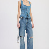 DENIM LACE UP BUSTIER TOP-Emory Park-[option4]-[option5]-[option6]-[option7]-[option8]-Shop-Boutique-Clothing-for-Women-Online