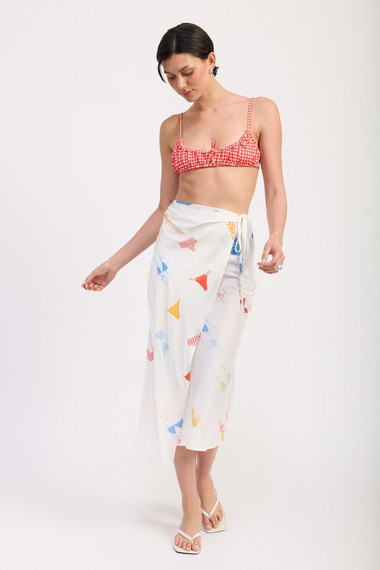 PRINTED SATIN MIDI SKIRT WITH SIDE RUCHE-Emory Park-WHITE BIKINI PRINT-S-[option4]-[option5]-[option6]-[option7]-[option8]-Shop-Boutique-Clothing-for-Women-Online