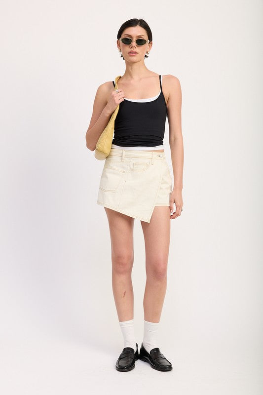 ASYMMETRICAL FOLD OVER DENIM SKORT-Emory Park-[option4]-[option5]-[option6]-[option7]-[option8]-Shop-Boutique-Clothing-for-Women-Online
