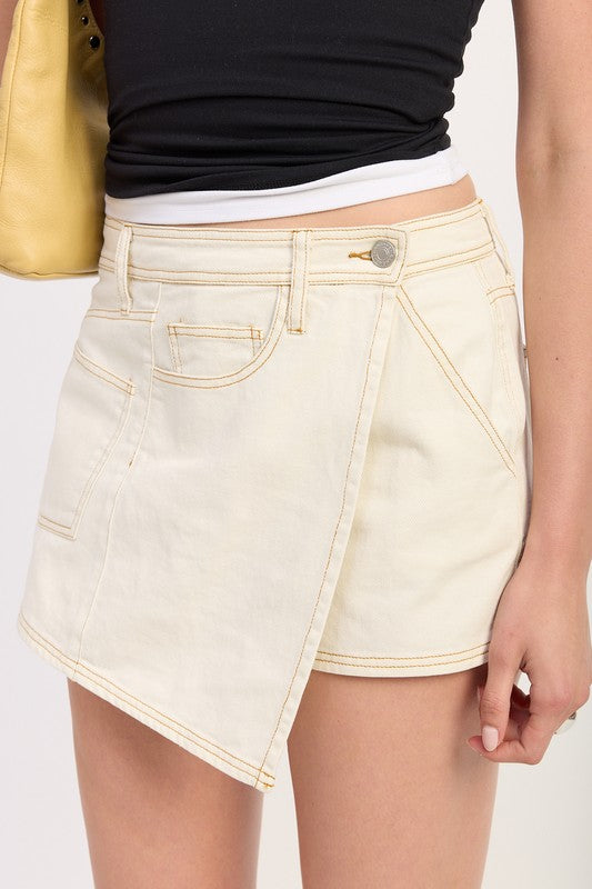 ASYMMETRICAL FOLD OVER DENIM SKORT-Emory Park-[option4]-[option5]-[option6]-[option7]-[option8]-Shop-Boutique-Clothing-for-Women-Online