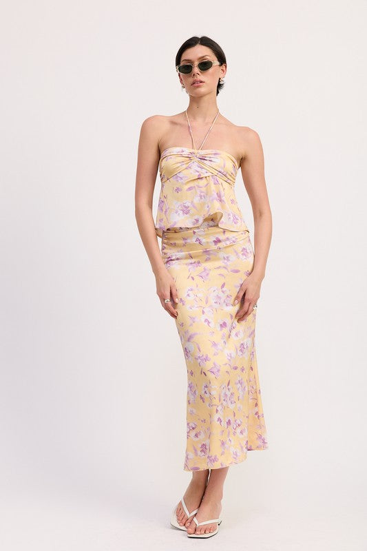 FLORAL STRAPLESS RUCHED HALTER TOP-Emory Park-[option4]-[option5]-[option6]-[option7]-[option8]-Shop-Boutique-Clothing-for-Women-Online