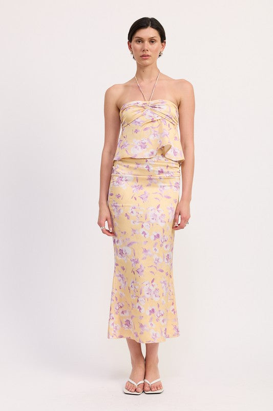 FLORAL STRAPLESS RUCHED HALTER TOP-Emory Park-[option4]-[option5]-[option6]-[option7]-[option8]-Shop-Boutique-Clothing-for-Women-Online