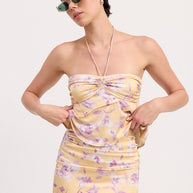 FLORAL STRAPLESS RUCHED HALTER TOP-Emory Park-[option4]-[option5]-[option6]-[option7]-[option8]-Shop-Boutique-Clothing-for-Women-Online