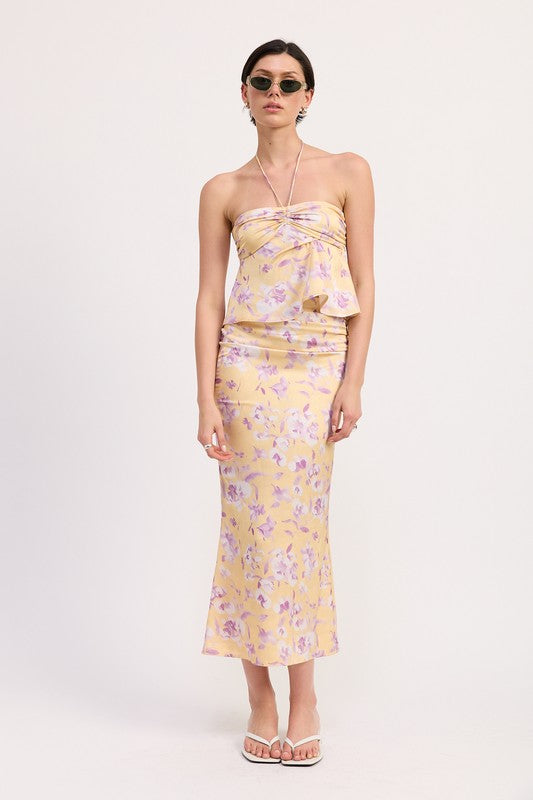 FLORAL STRAPLESS RUCHED HALTER TOP-Emory Park-[option4]-[option5]-[option6]-[option7]-[option8]-Shop-Boutique-Clothing-for-Women-Online