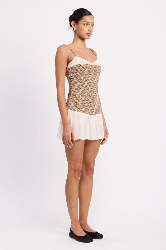 PLAID RUCHED MINI DRESS WITH CONTRAST TRIM-Emory Park-[option4]-[option5]-[option6]-[option7]-[option8]-Shop-Boutique-Clothing-for-Women-Online