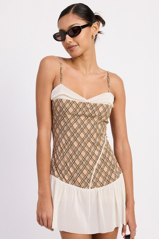 PLAID RUCHED MINI DRESS WITH CONTRAST TRIM-Emory Park-[option4]-[option5]-[option6]-[option7]-[option8]-Shop-Boutique-Clothing-for-Women-Online