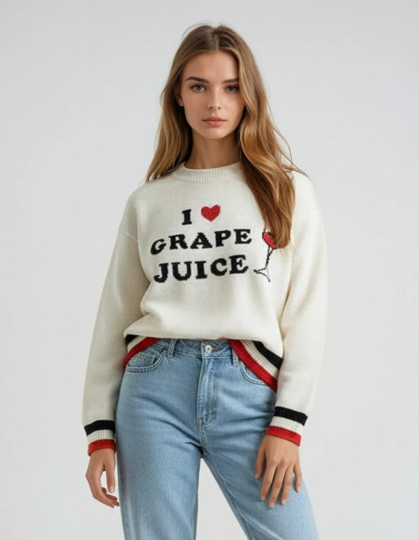 Grape Juice Sweater-Miss Sparkling-WHITE MULTI-S-[option4]-[option5]-[option6]-[option7]-[option8]-Shop-Boutique-Clothing-for-Women-Online