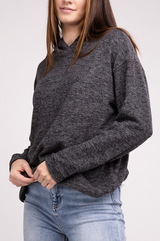 Zenana Hooded Brushed Melange Hacci Sweater-ZENANA-BLACK-S/M-[option4]-[option5]-[option6]-[option7]-[option8]-Shop-Boutique-Clothing-for-Women-Online