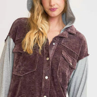 Umgee Contrast Hooded Chenille Jacket-Coats & Jackets-Trendsi-[option4]-[option5]-[option6]-[option7]-[option8]-Shop-Boutique-Clothing-for-Women-Online