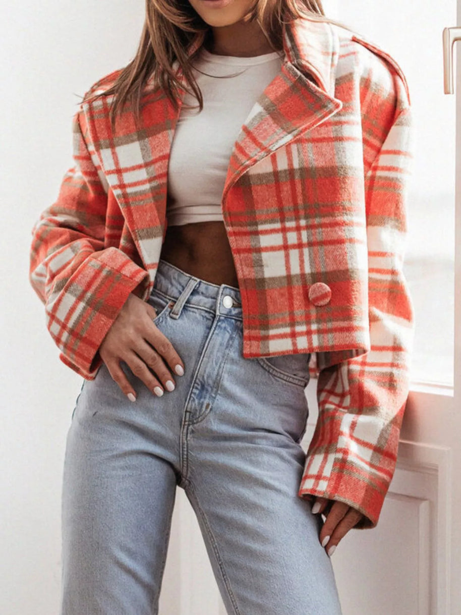 Plaid Lapel Collar Cropped Outerwear-jacket-Trendsi-[option4]-[option5]-[option6]-[option7]-[option8]-Shop-Boutique-Clothing-for-Women-Online