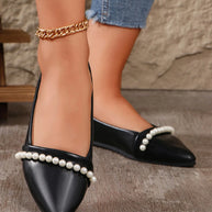 Pearl Embellished Pointed Toe Loafers-135 Flats-Trendsi-[option4]-[option5]-[option6]-[option7]-[option8]-Shop-Boutique-Clothing-for-Women-Online