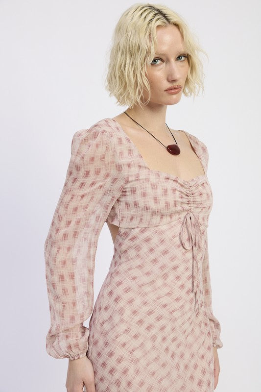 OPEN BACK PUFF SLEEVE MIDI DRESS WITH RUCHED BUST-Emory Park-[option4]-[option5]-[option6]-[option7]-[option8]-Shop-Boutique-Clothing-for-Women-Online