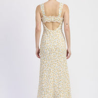 DITSY PRINT MIDI DRESS WITH CUTOUT AND LACE TRIM-Emory Park-[option4]-[option5]-[option6]-[option7]-[option8]-Shop-Boutique-Clothing-for-Women-Online