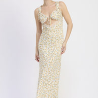 DITSY PRINT MIDI DRESS WITH CUTOUT AND LACE TRIM-Emory Park-[option4]-[option5]-[option6]-[option7]-[option8]-Shop-Boutique-Clothing-for-Women-Online