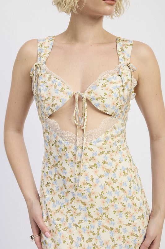 DITSY PRINT MIDI DRESS WITH CUTOUT AND LACE TRIM-Emory Park-[option4]-[option5]-[option6]-[option7]-[option8]-Shop-Boutique-Clothing-for-Women-Online